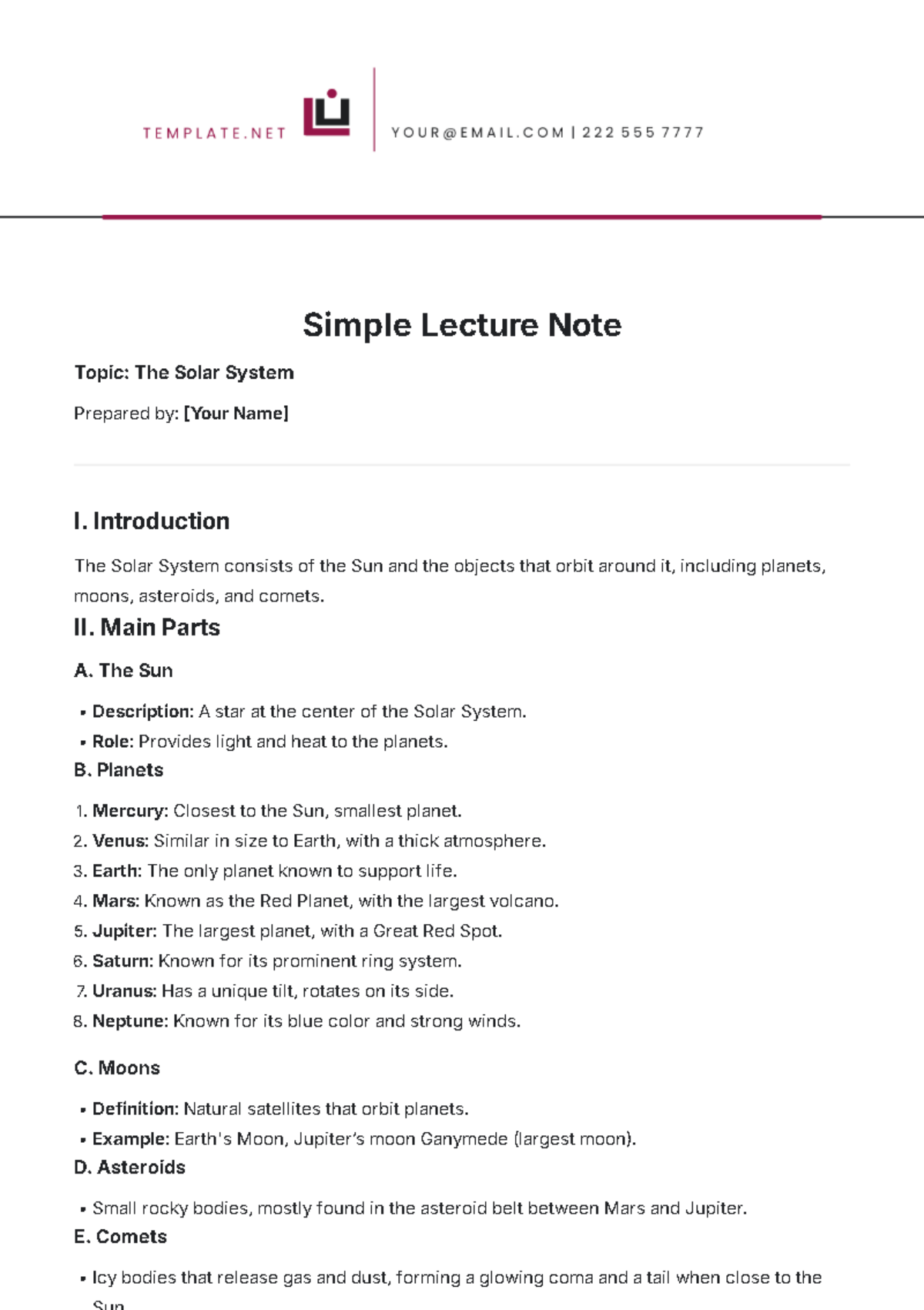 Simple Lecture Note Template - Edit Online & Download