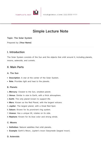 Free Simple Lecture Note Template to Edit Online