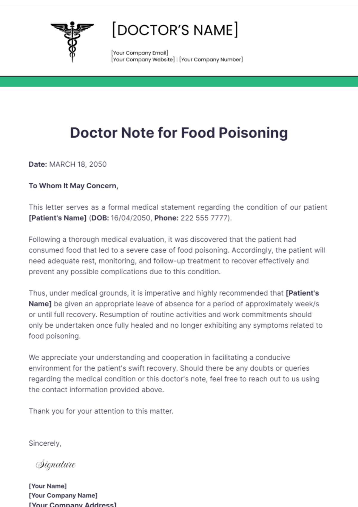 Doctor Note For Food Poisoning Template - Edit Online & Download