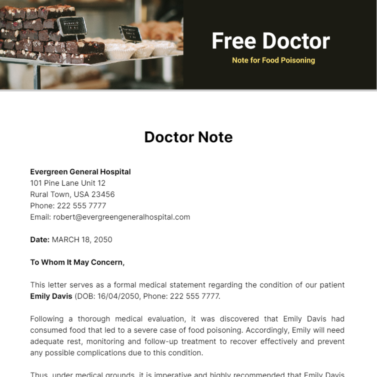 Doctor Note For Food Poisoning Template