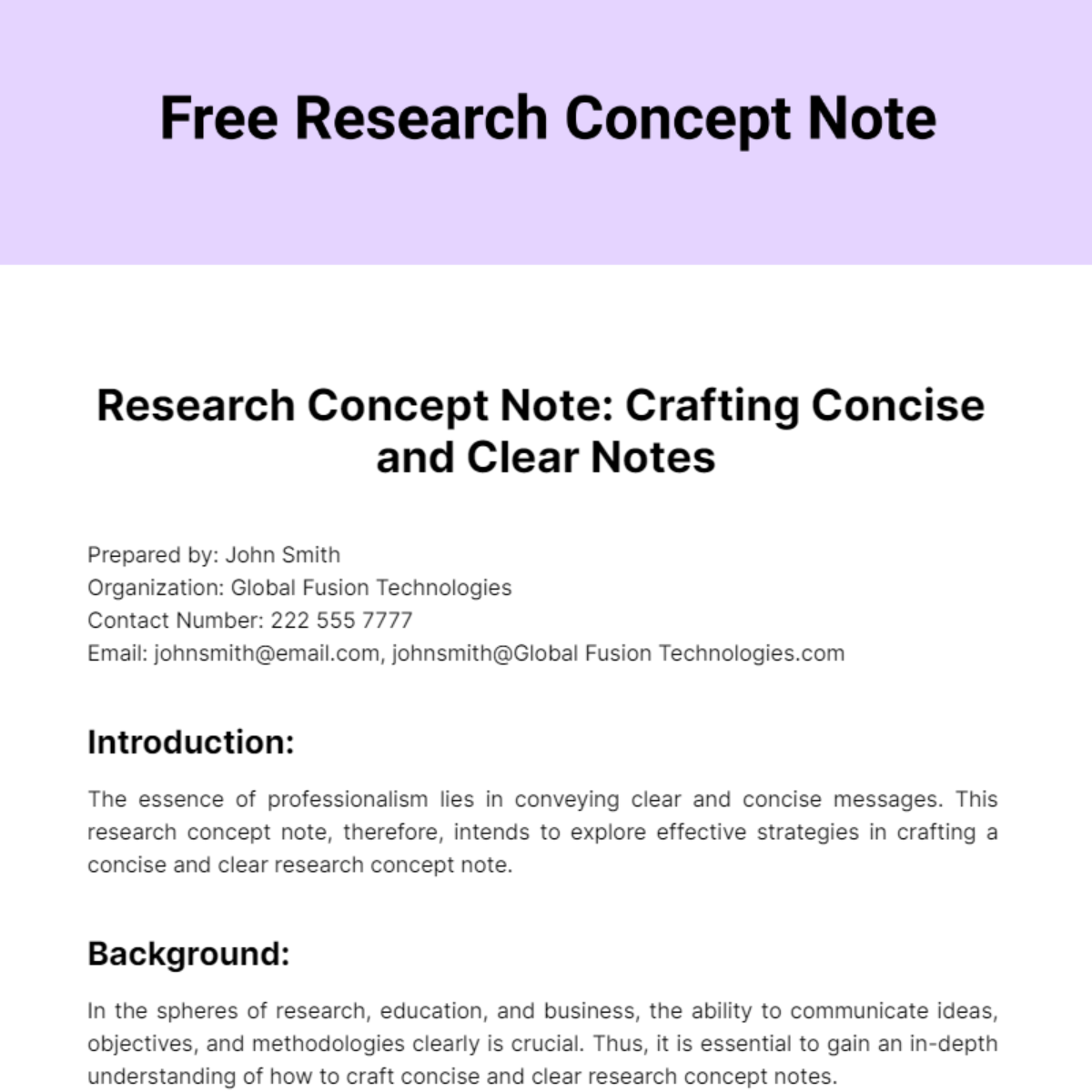 Free Research Concept Note Template