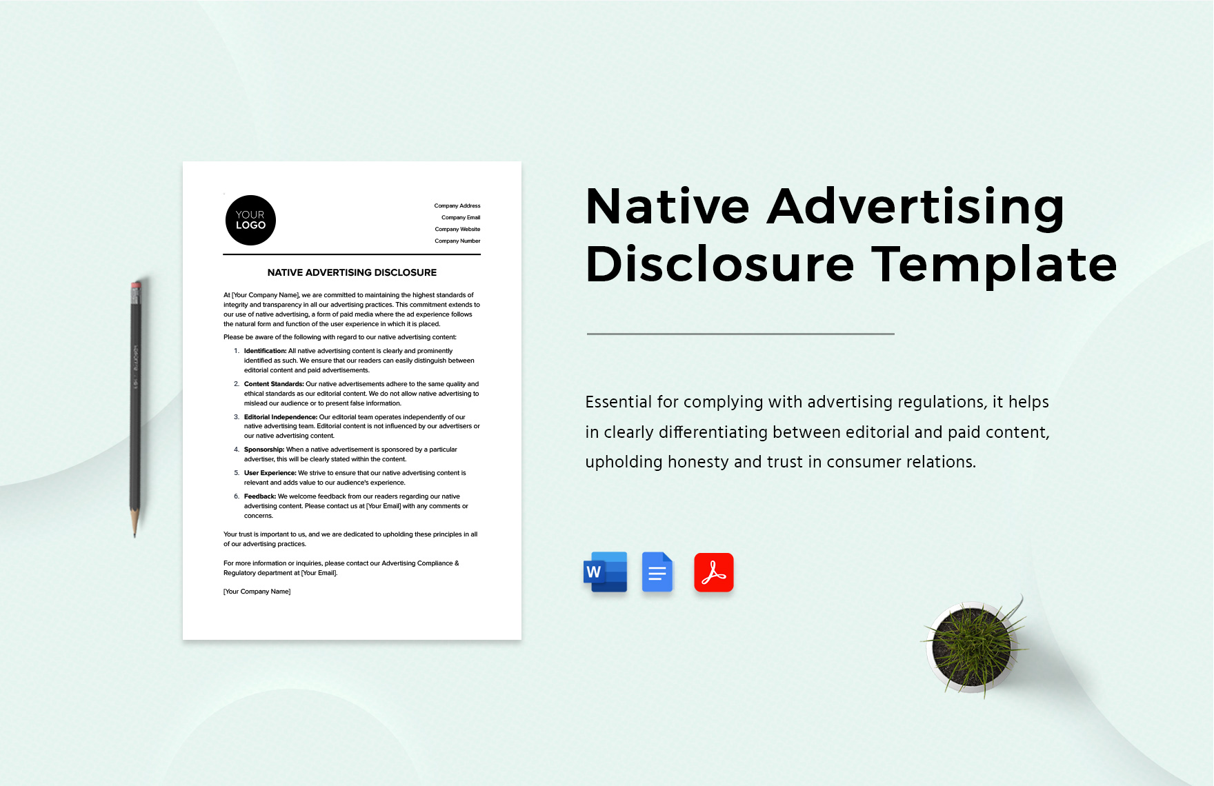 Native Advertising Disclosure Template in Word, Google Docs, PDF