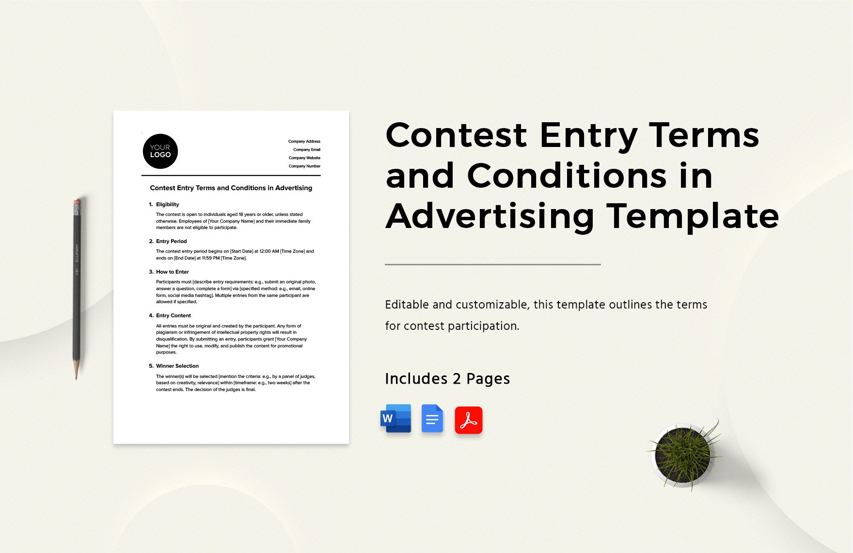 Contest Entry Terms and Conditions in Advertising Template in Word, Google Docs, PDF