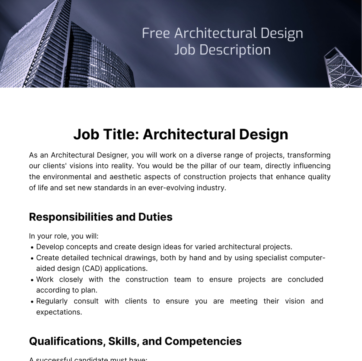 Free Architectural Design Job Description Template