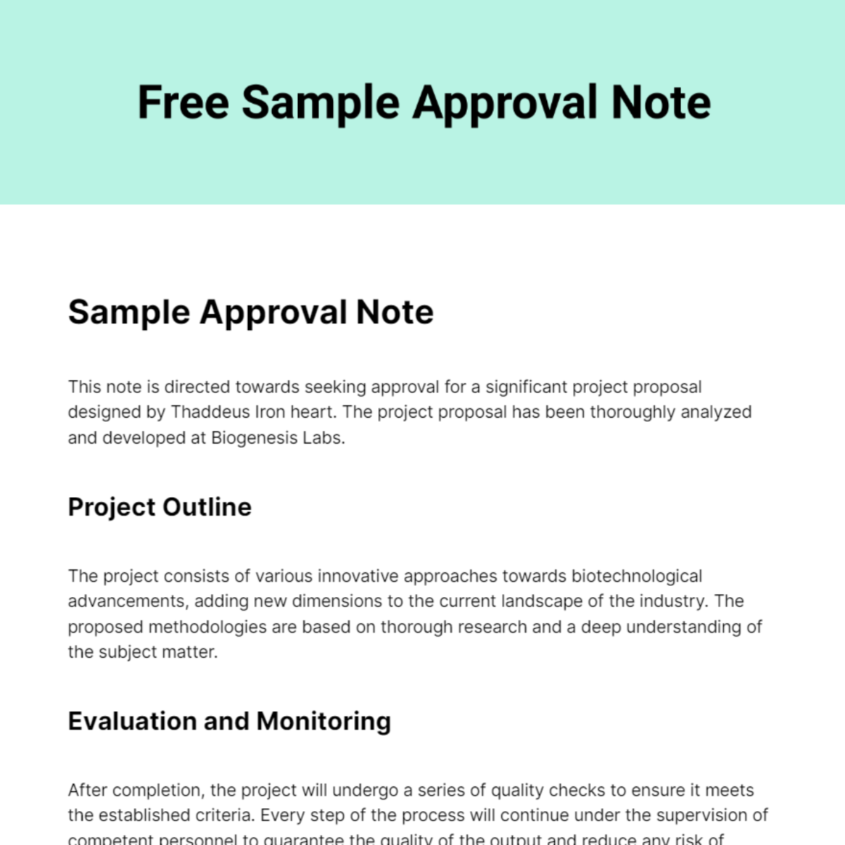 Sample Approval Note Template