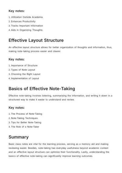Free Basic Class Note Template to Edit Online