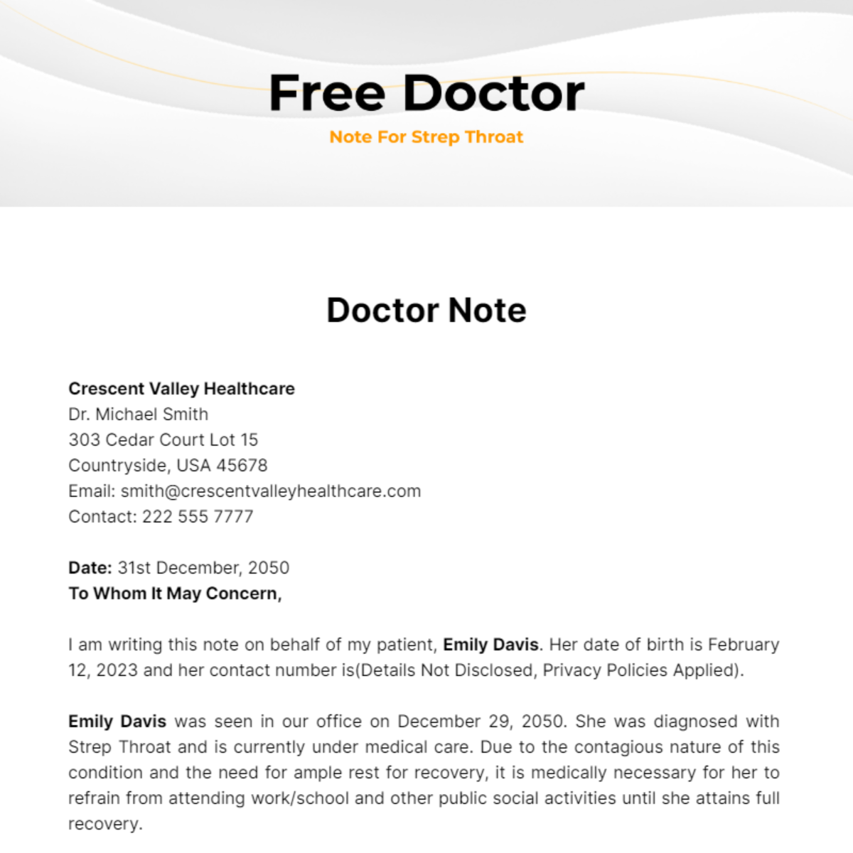 Doctor Note For Strep Throat Template