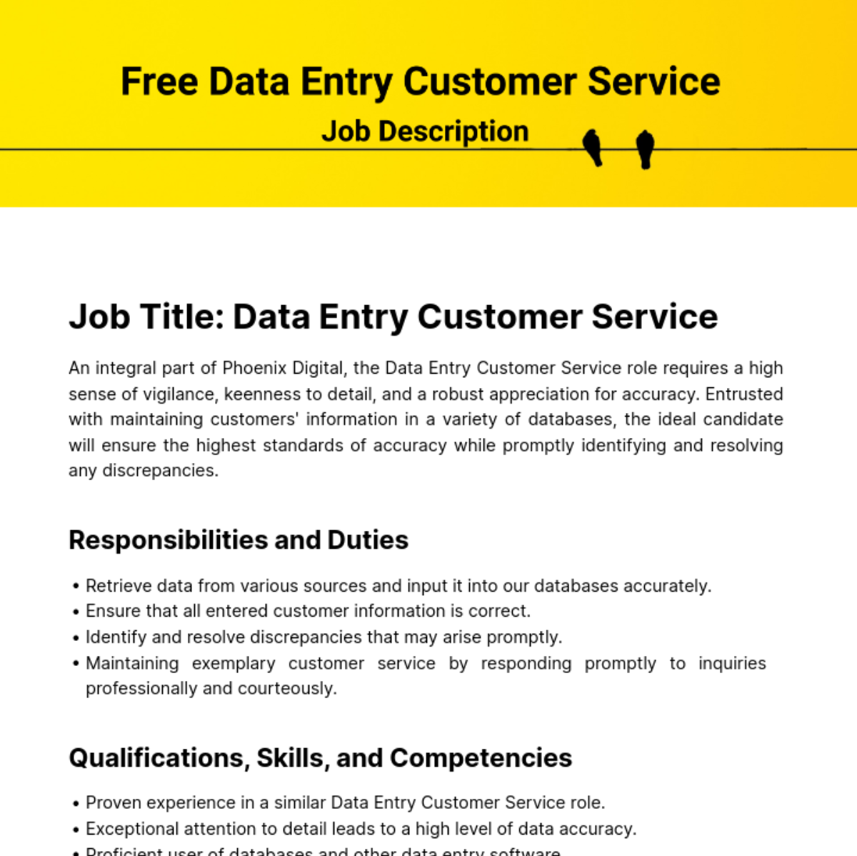 Data Entry Customer Service Job Description Template