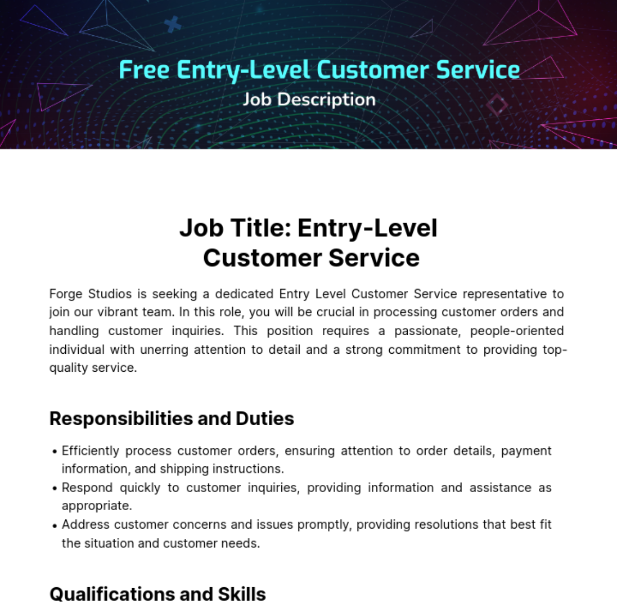 Entry Level Customer Service Job Description Template