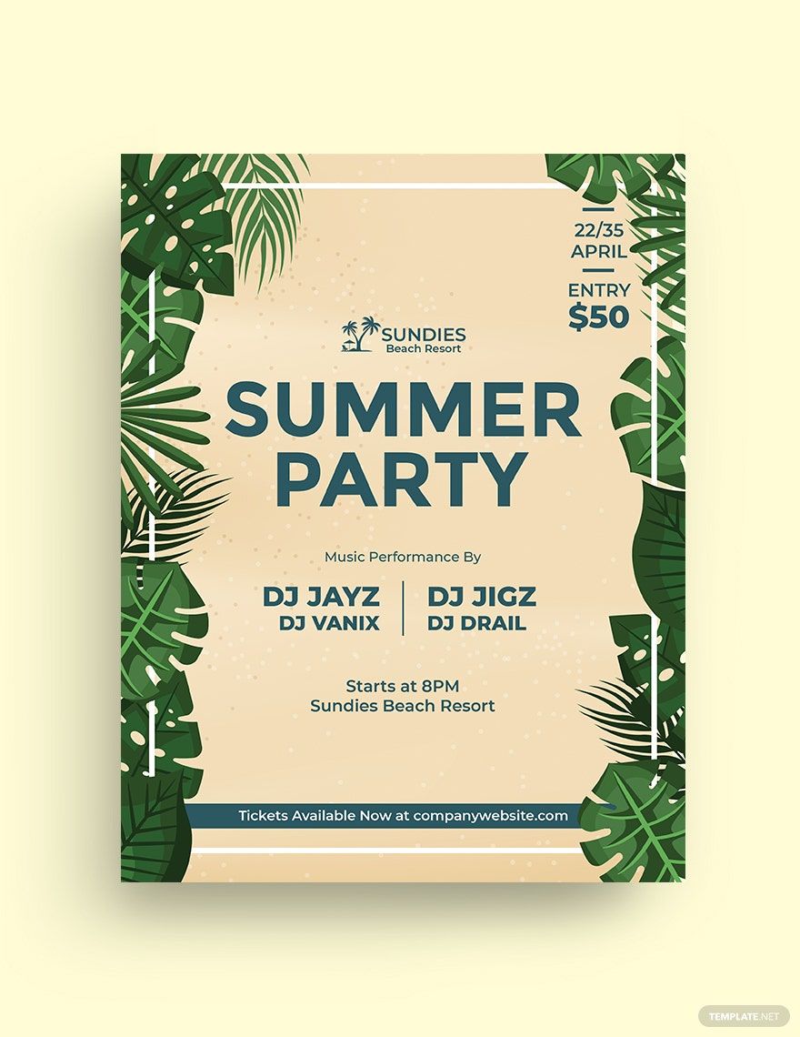 Tropical Party Flyer Template in Word, Google Docs, Illustrator, PSD, Apple Pages, Publisher, InDesign