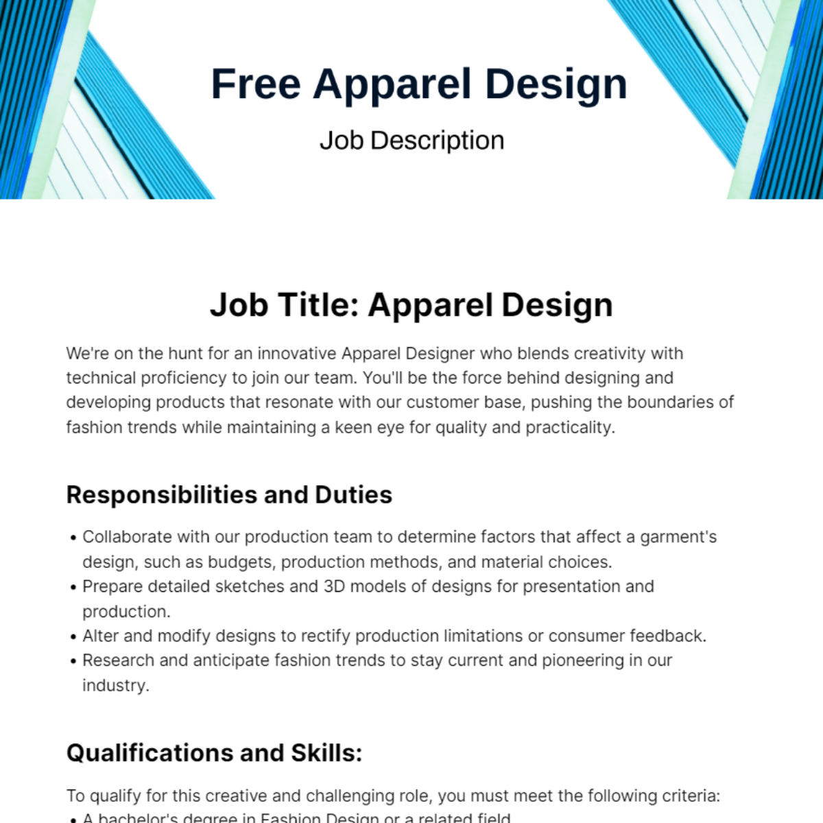 Apparel Design Job Description Template