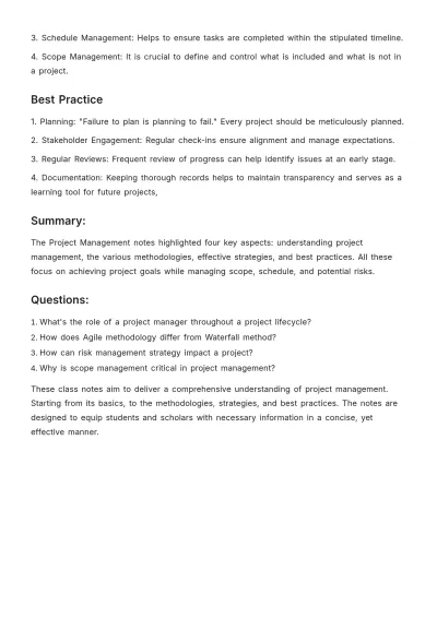 Free Project Class Note Template to Edit Online