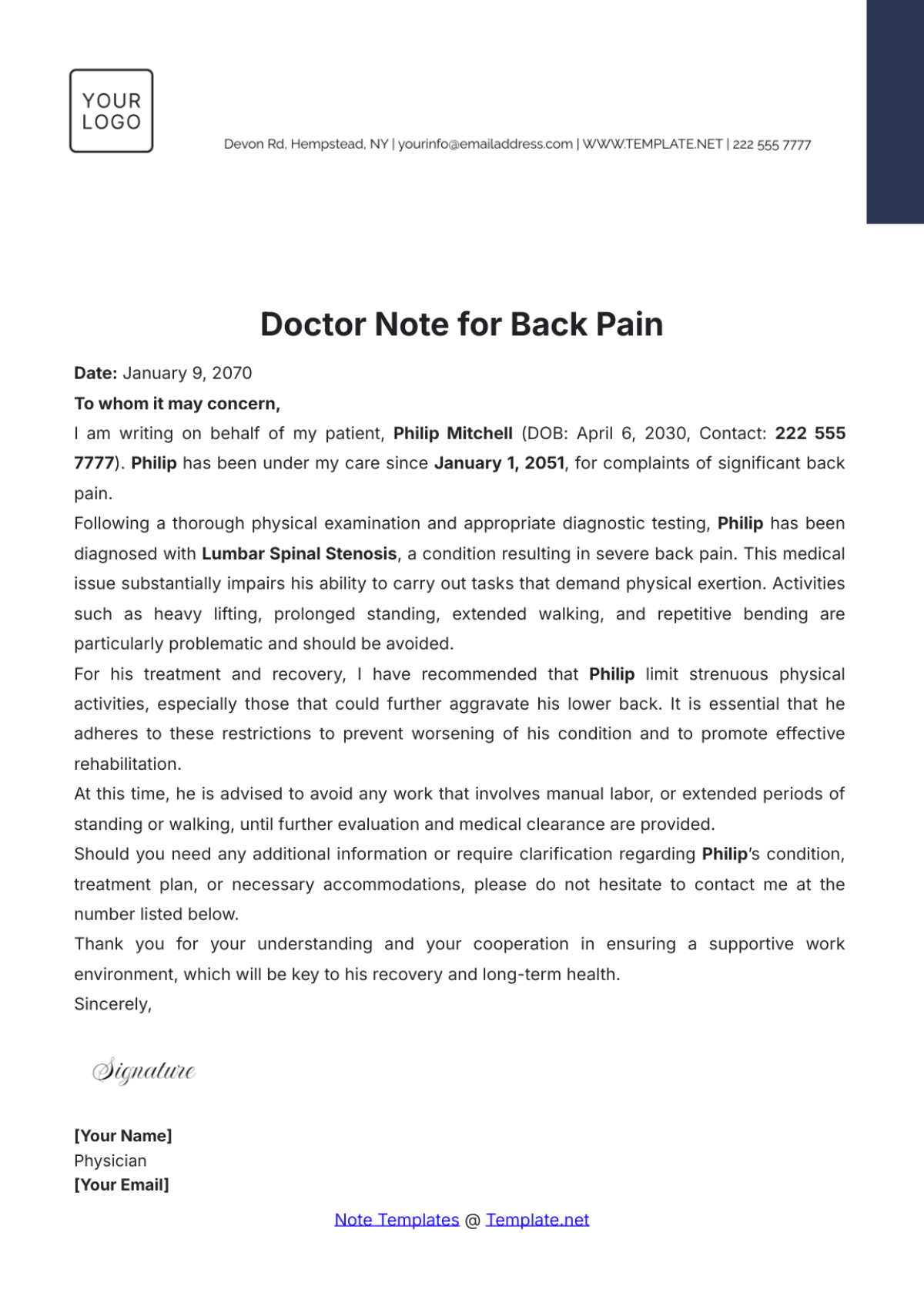 Doctor Note For Back Pain Template - Edit Online & Download