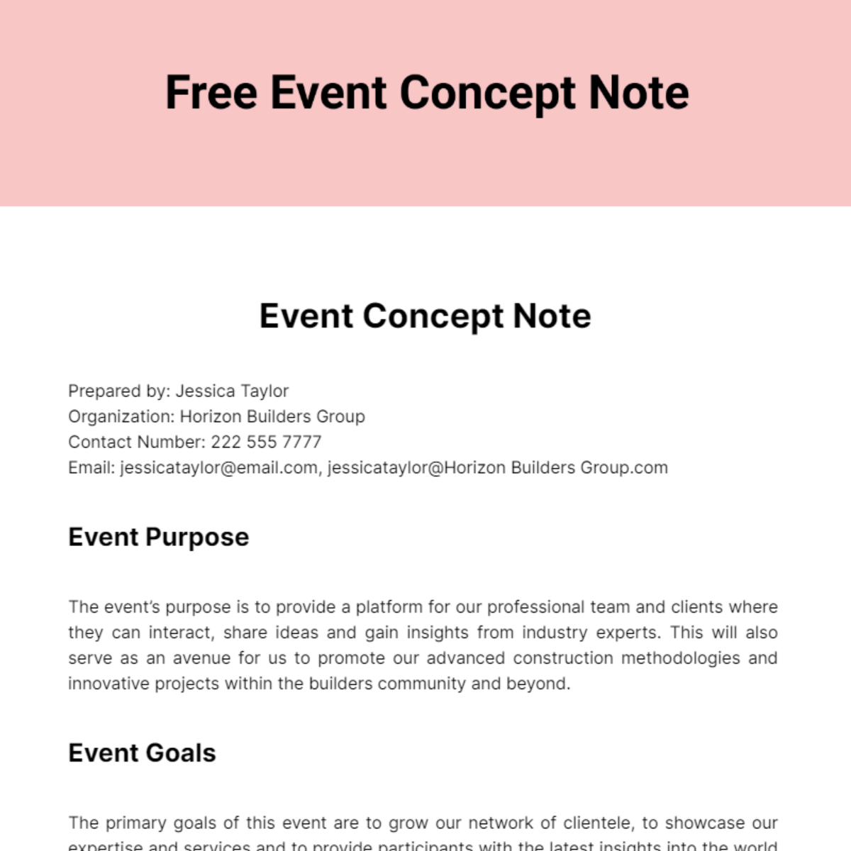 Free Event Concept Note Template