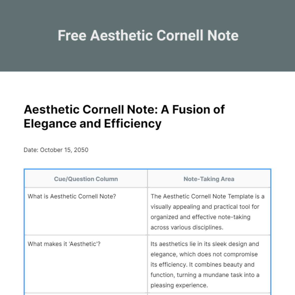 Aesthetic Cornell Note Template