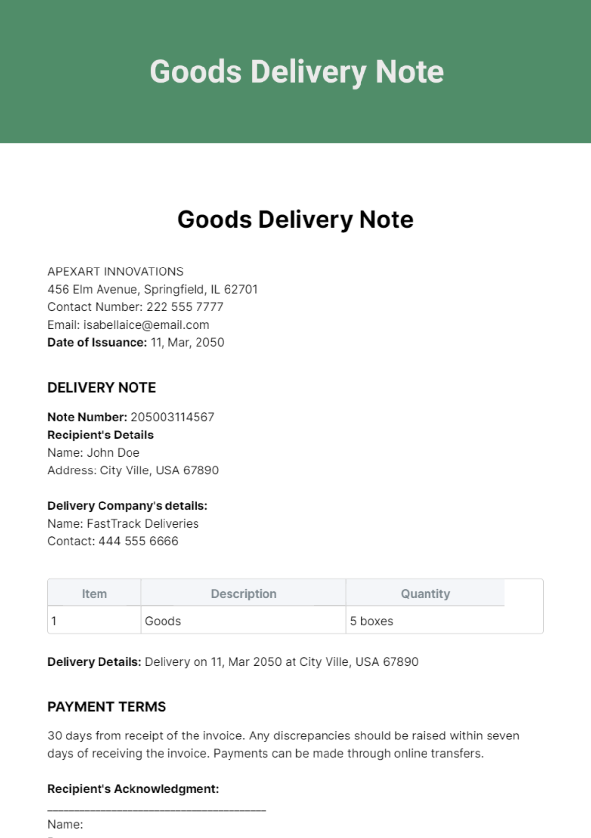 FREE Delivery Note Templates Delivery Note Template Word Document 