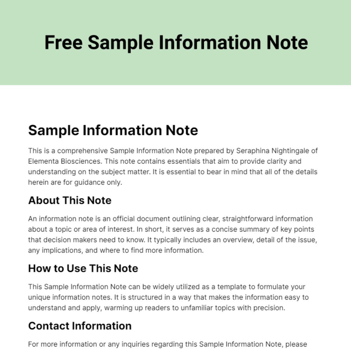 Sample Information Note Template