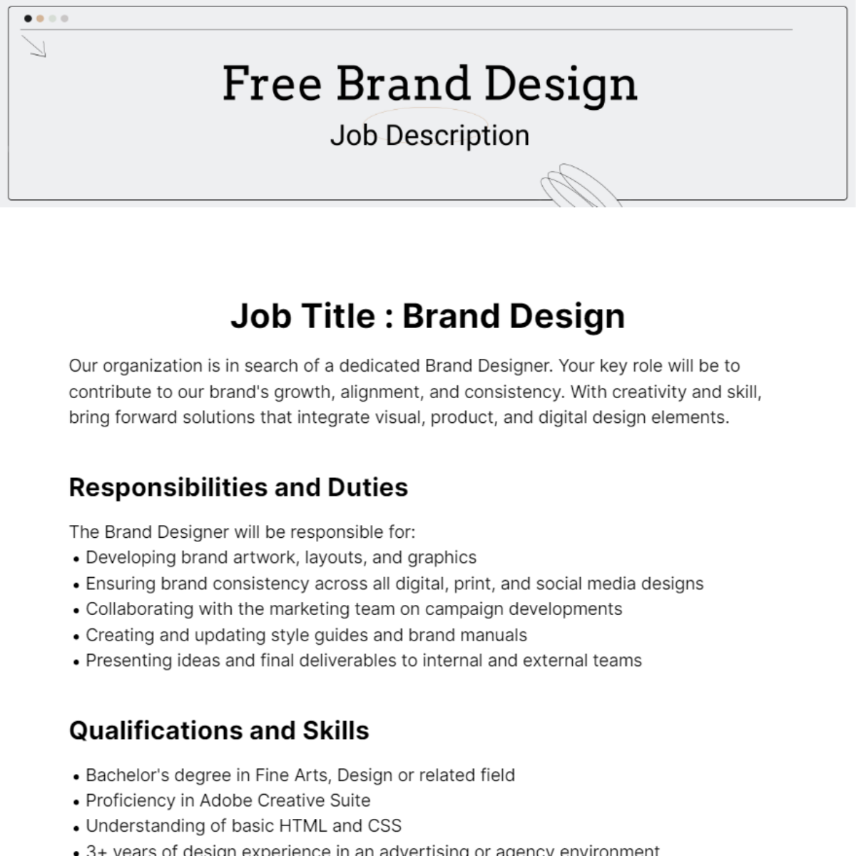 Free Brand Design Job Description Template