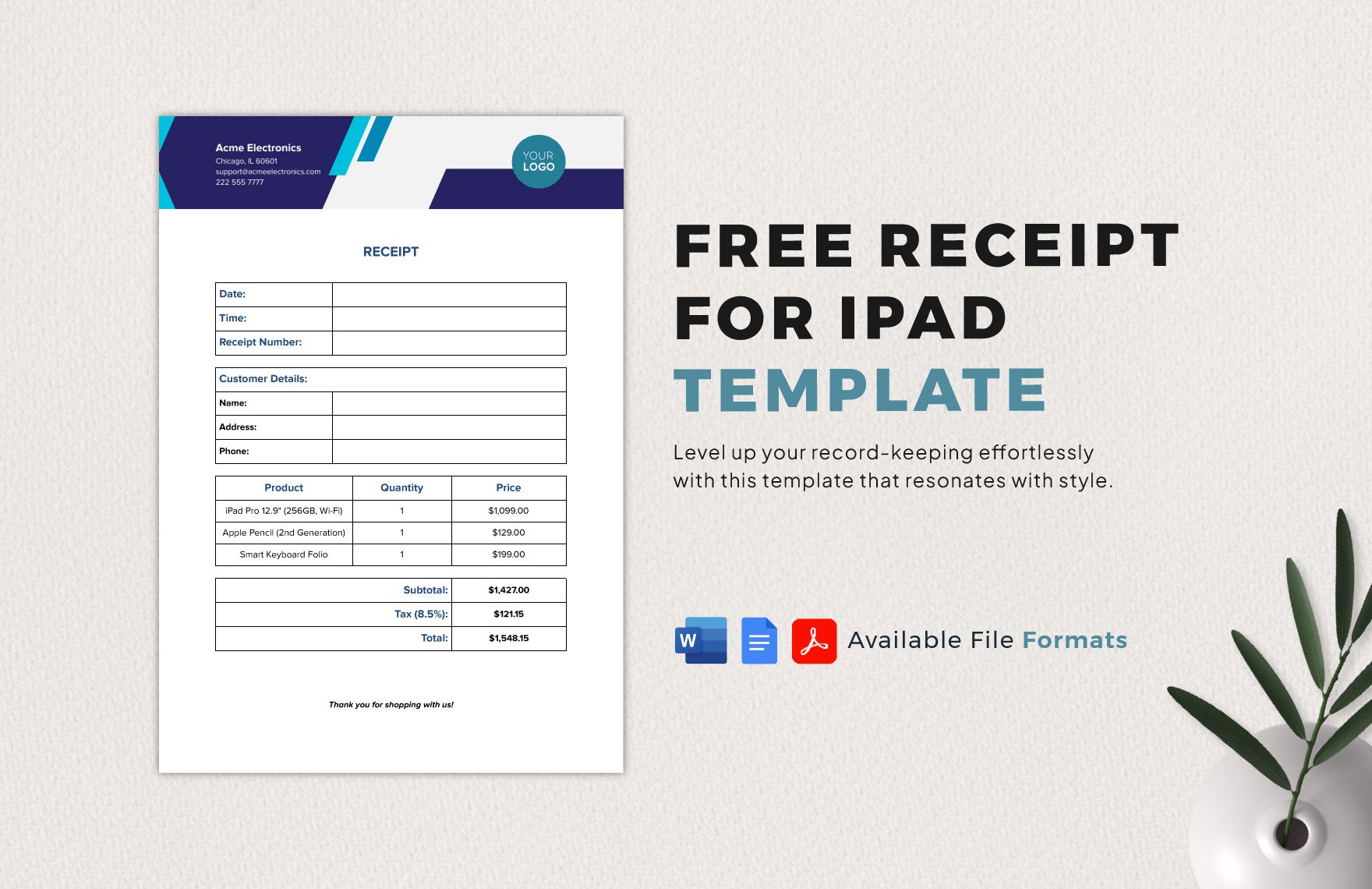 Free Receipt for iPad Template in Word, Google Docs, PDF, Apple Pages