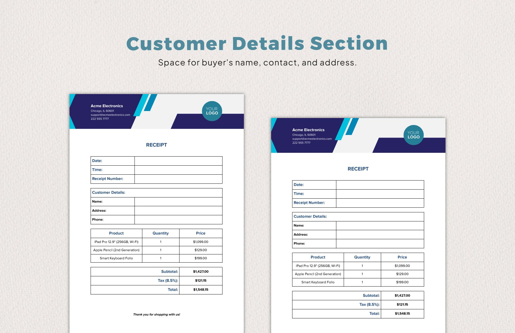 Receipt for iPad Template