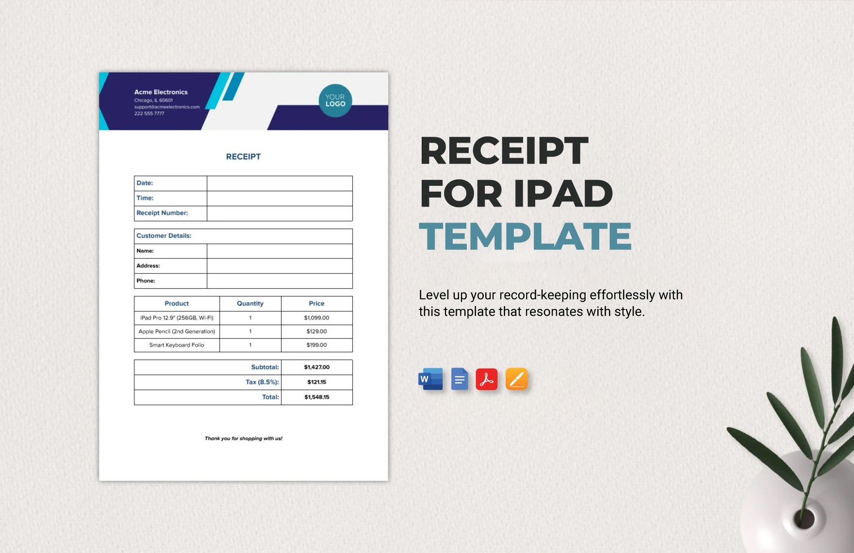 Free Receipt for iPad Template