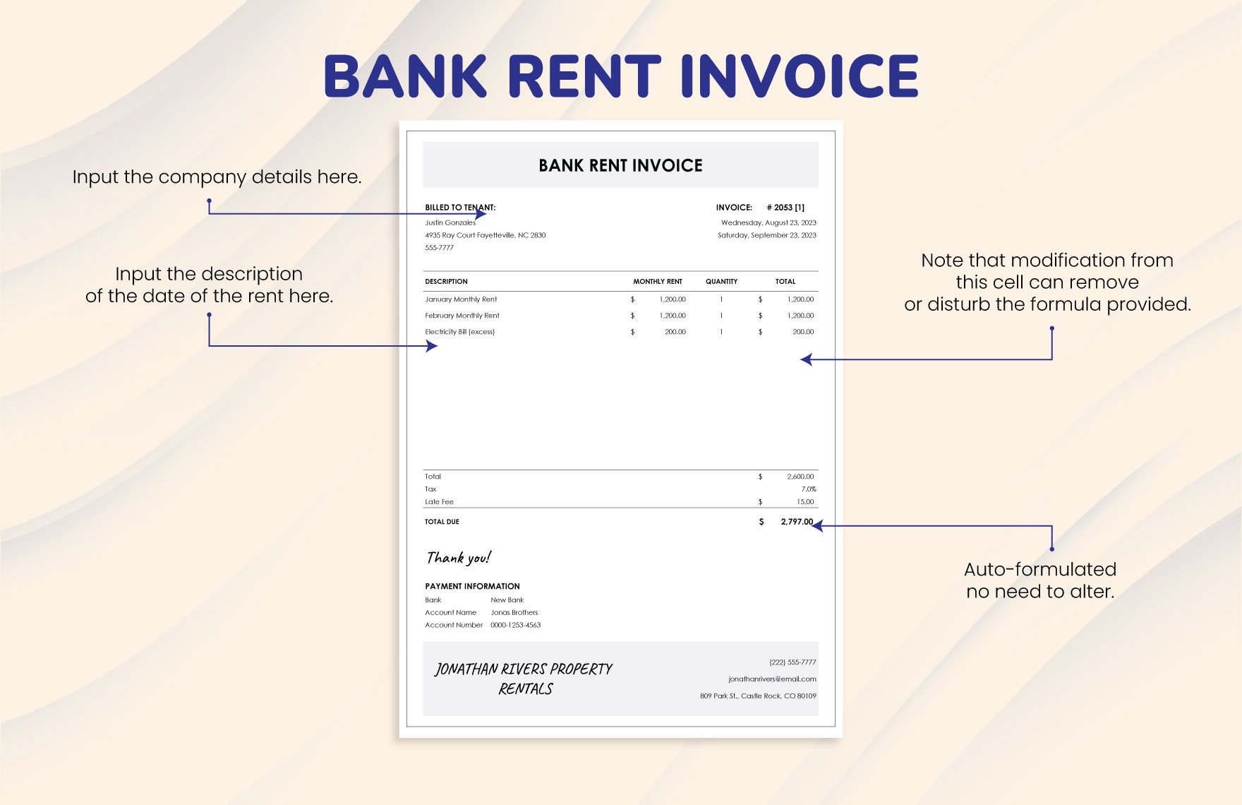 Bank Rent Invoice Template