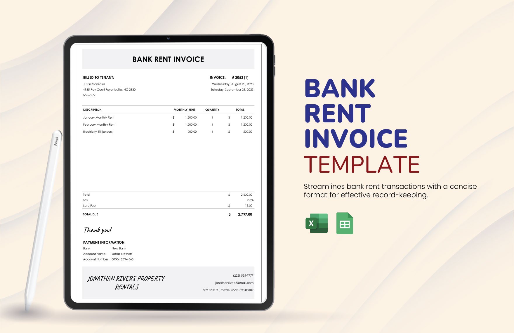 Bank Rent Invoice Template