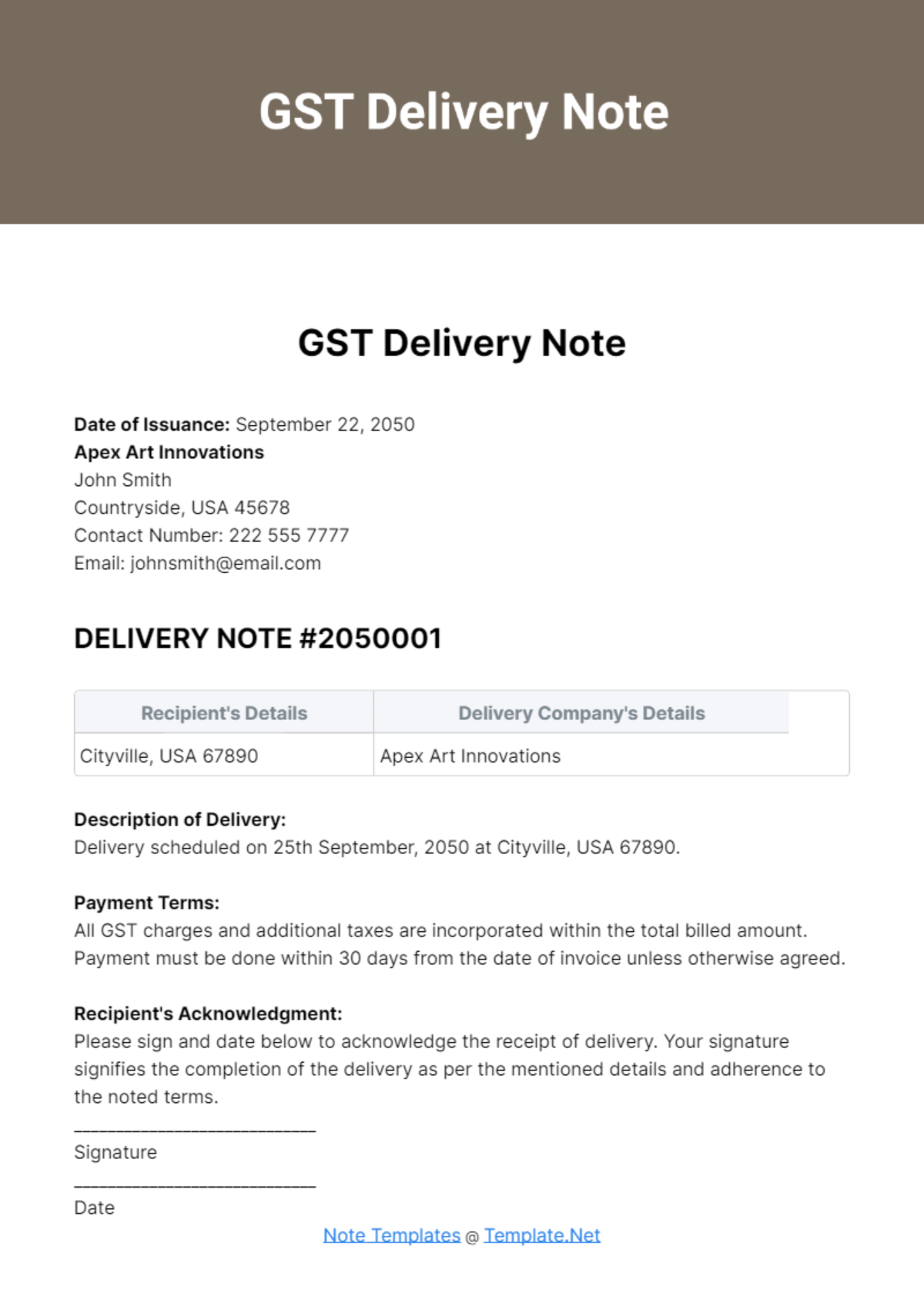 GST Delivery Note Template - Edit Online & Download