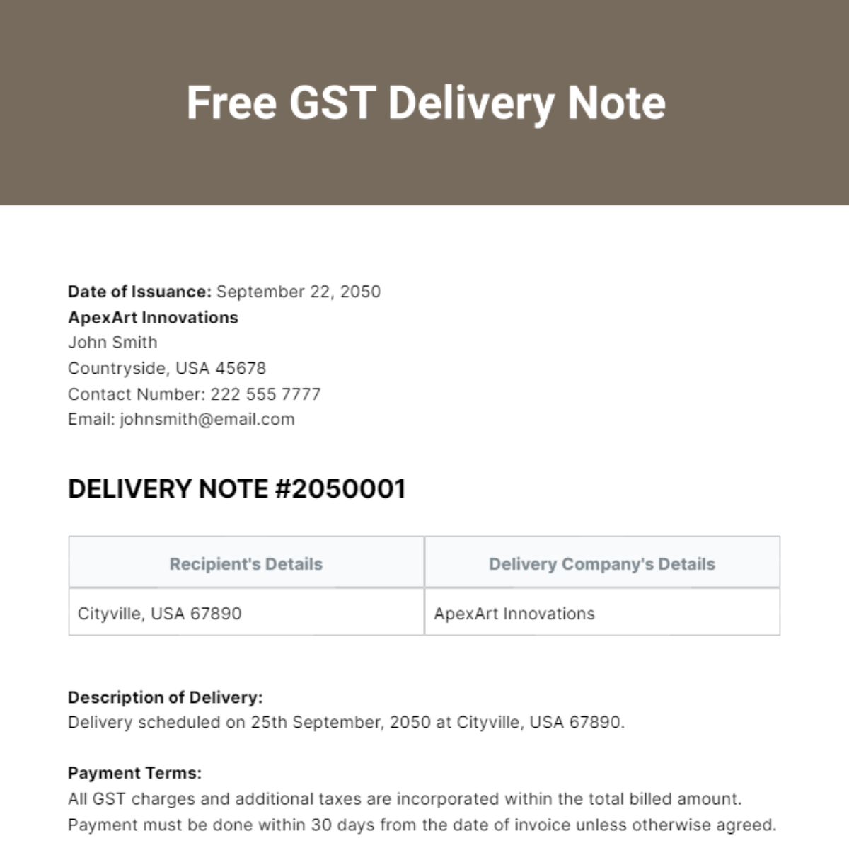 Free GST Delivery Note Template