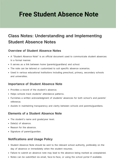 Free Student Absence Note Template to Edit Online