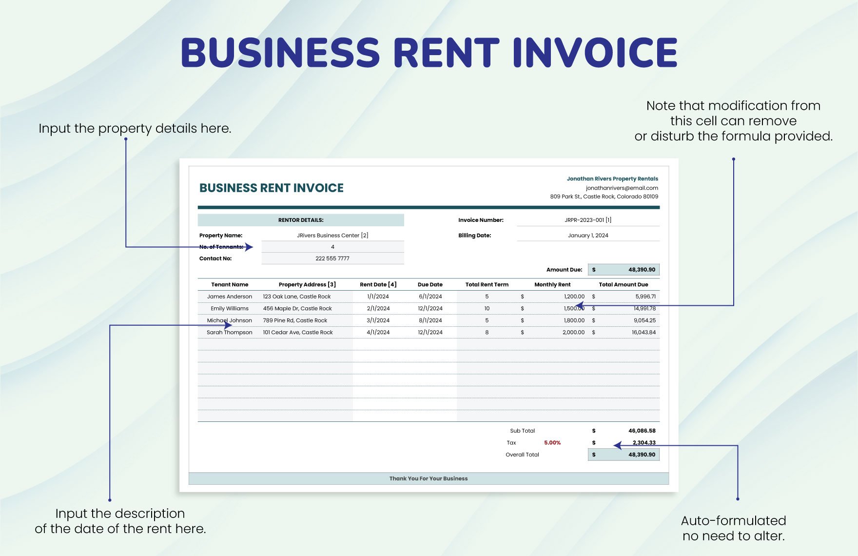 Business Rent Invoice Template