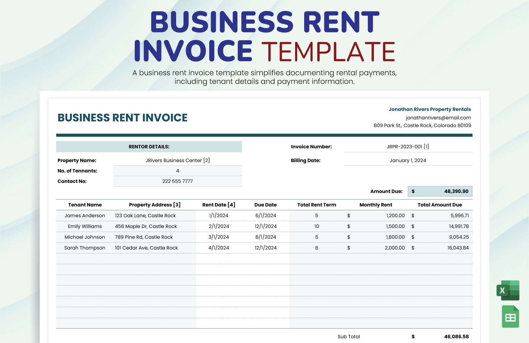 Business Rent Invoice Template