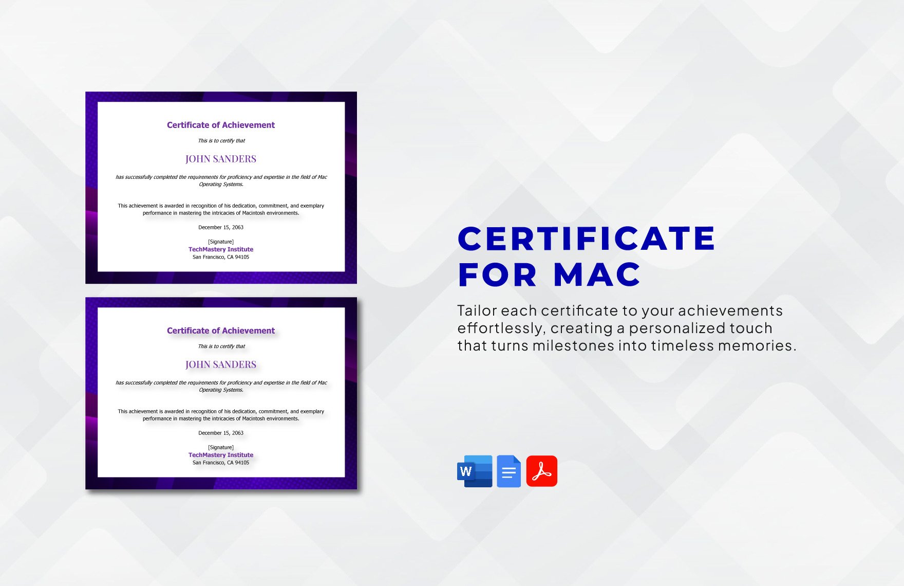 Certificate for Mac Template