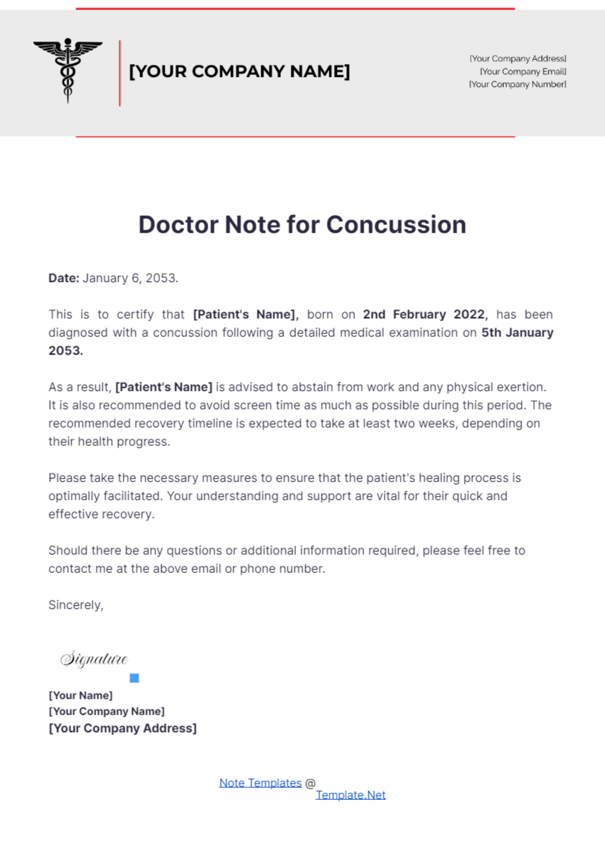 Doctor Note For Concussion Template - Edit Online & Download