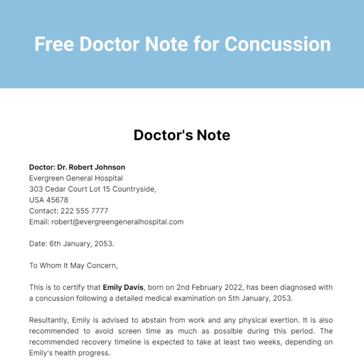 Doctor Note For Concussion Template