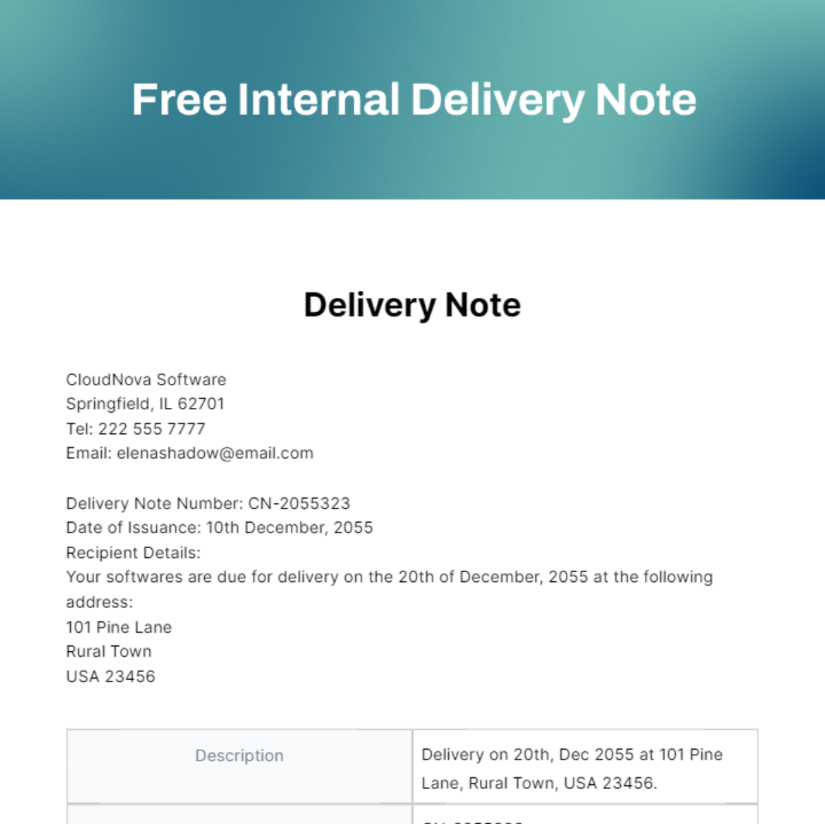 Free Internal Delivery Note Template