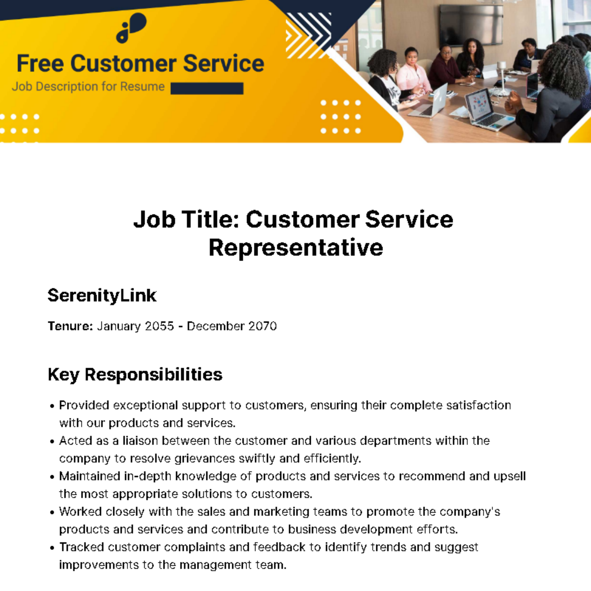 Free Customer Service Job Description for Resume Template