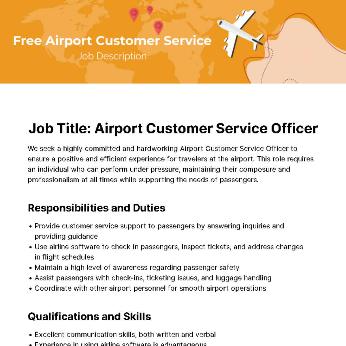 Airport Customer Service Job Description Template