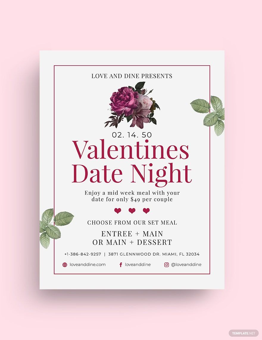 Valentines Day Dinner for Two Flyer Template