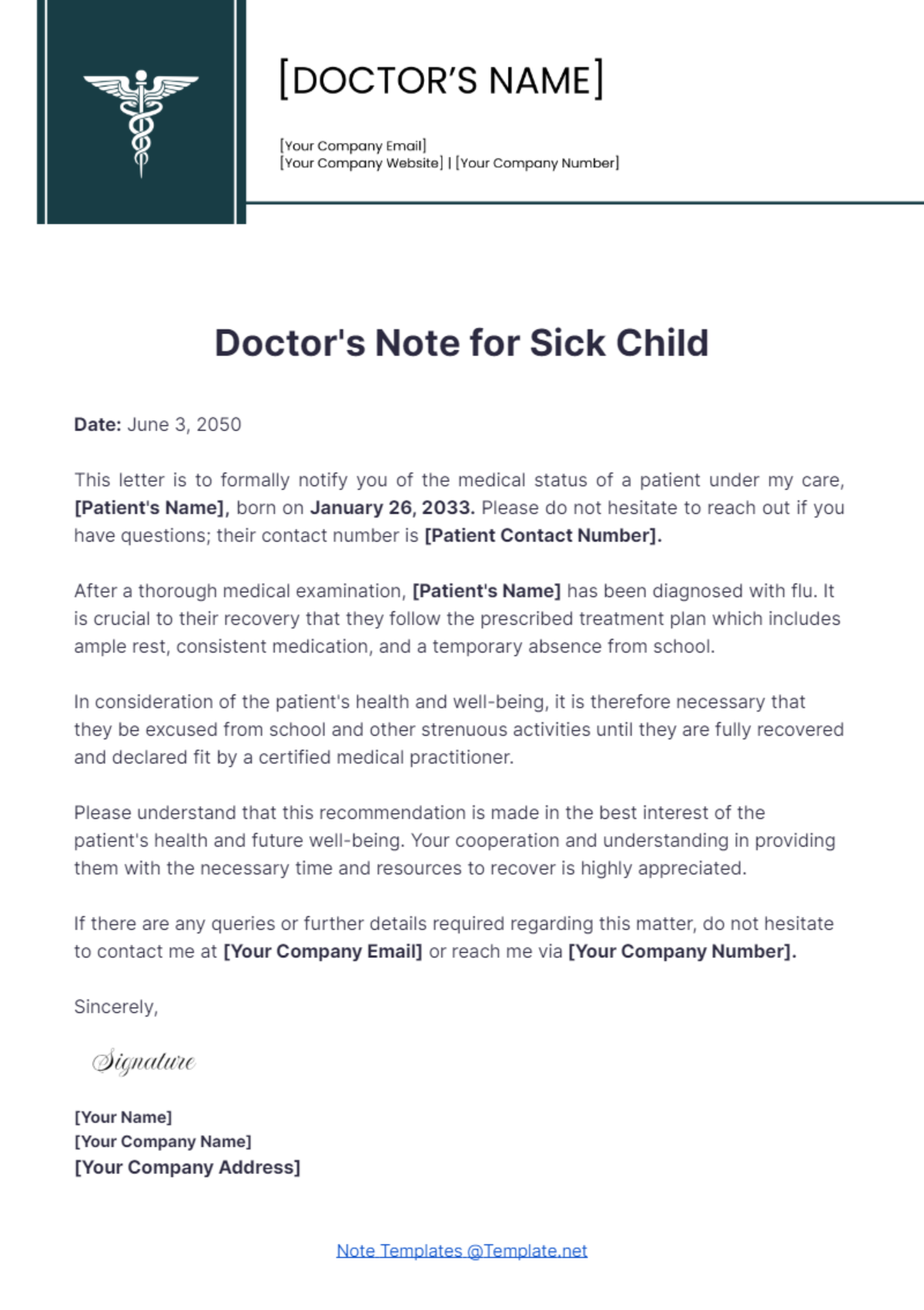 Doctor's Note For Sick Child Template - Edit Online & Download