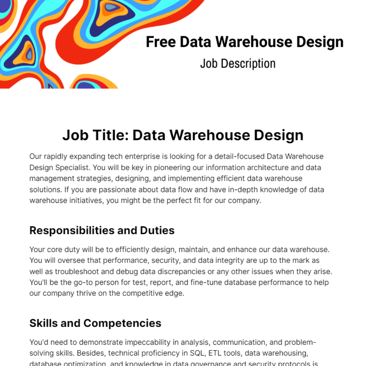 Data Warehouse Design Job Description Template