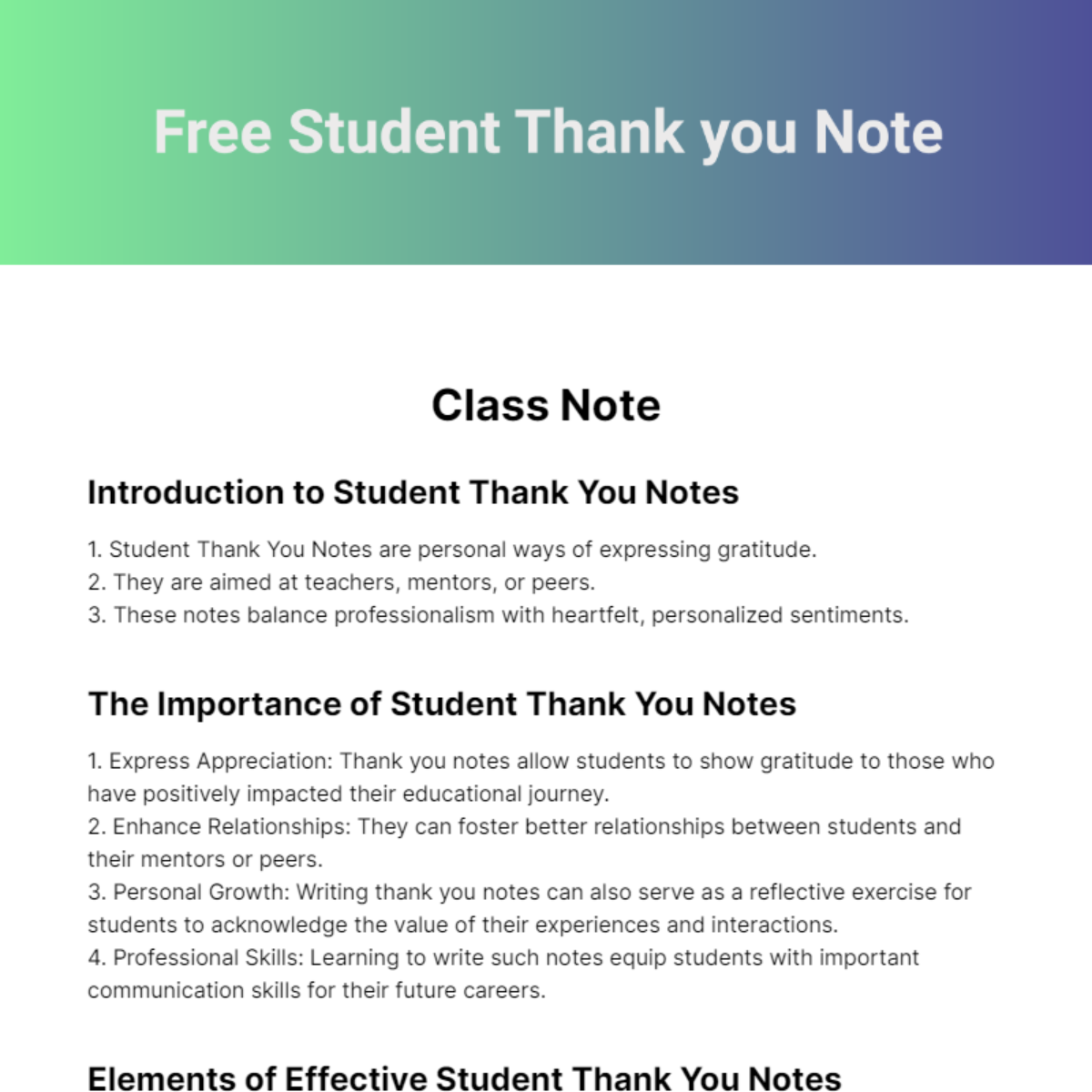 Free Student Thank you Note Template