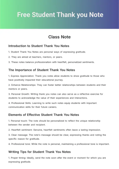 Free Student Thank you Note Template to Edit Online
