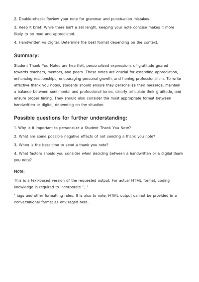 Free Student Thank you Note Template to Edit Online