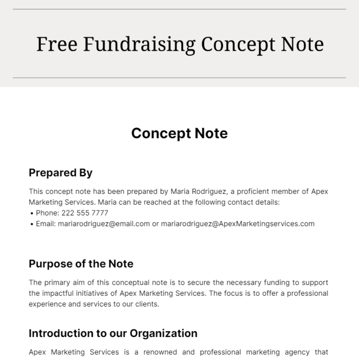 Fundraising Concept Note Template
