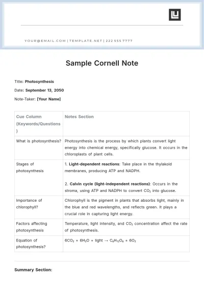 Free Sample Cornell Note Template to Edit Online