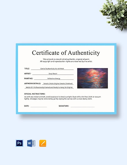 artist authentication certificate template