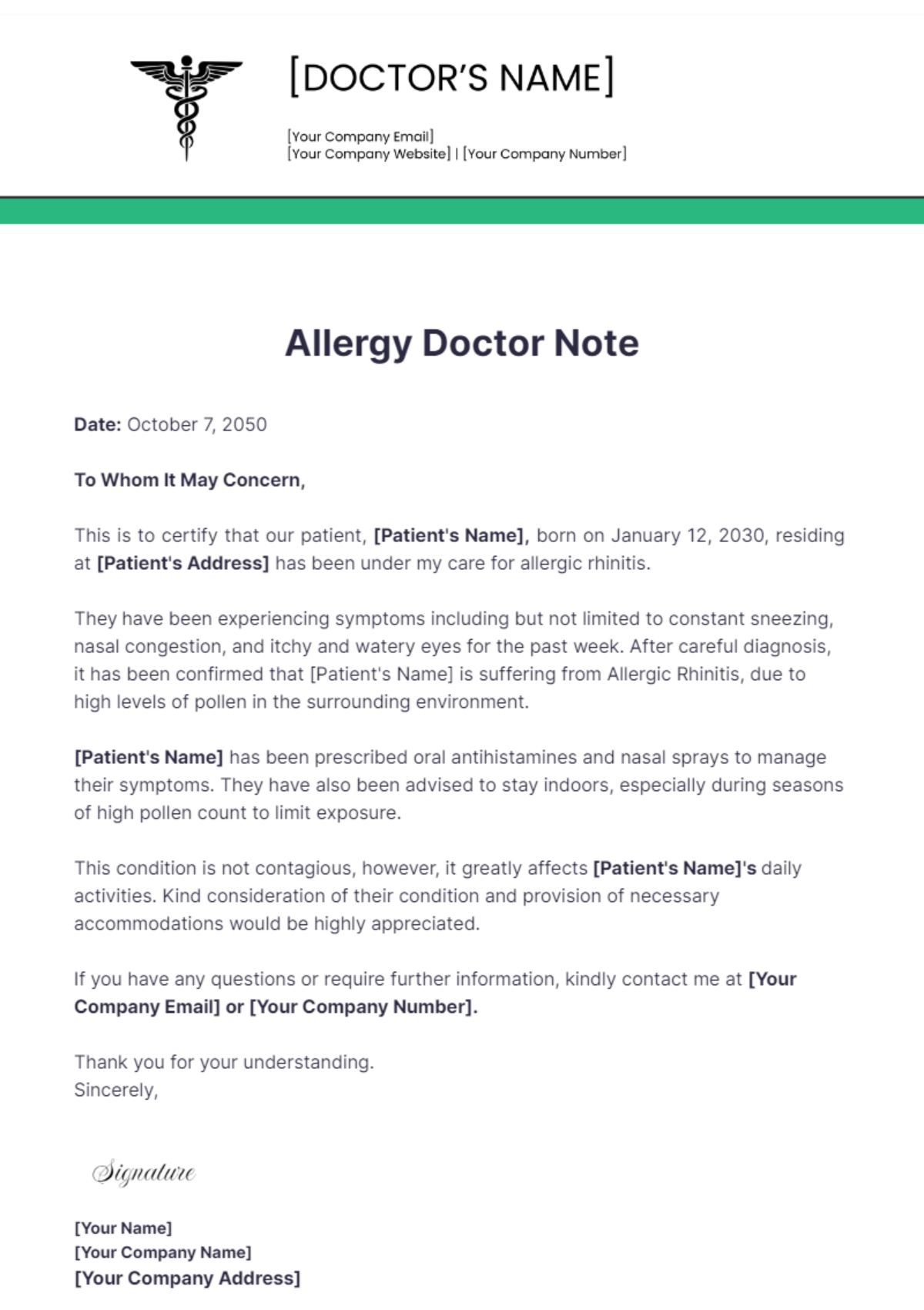 Allergy Doctor Note Template - Edit Online & Download