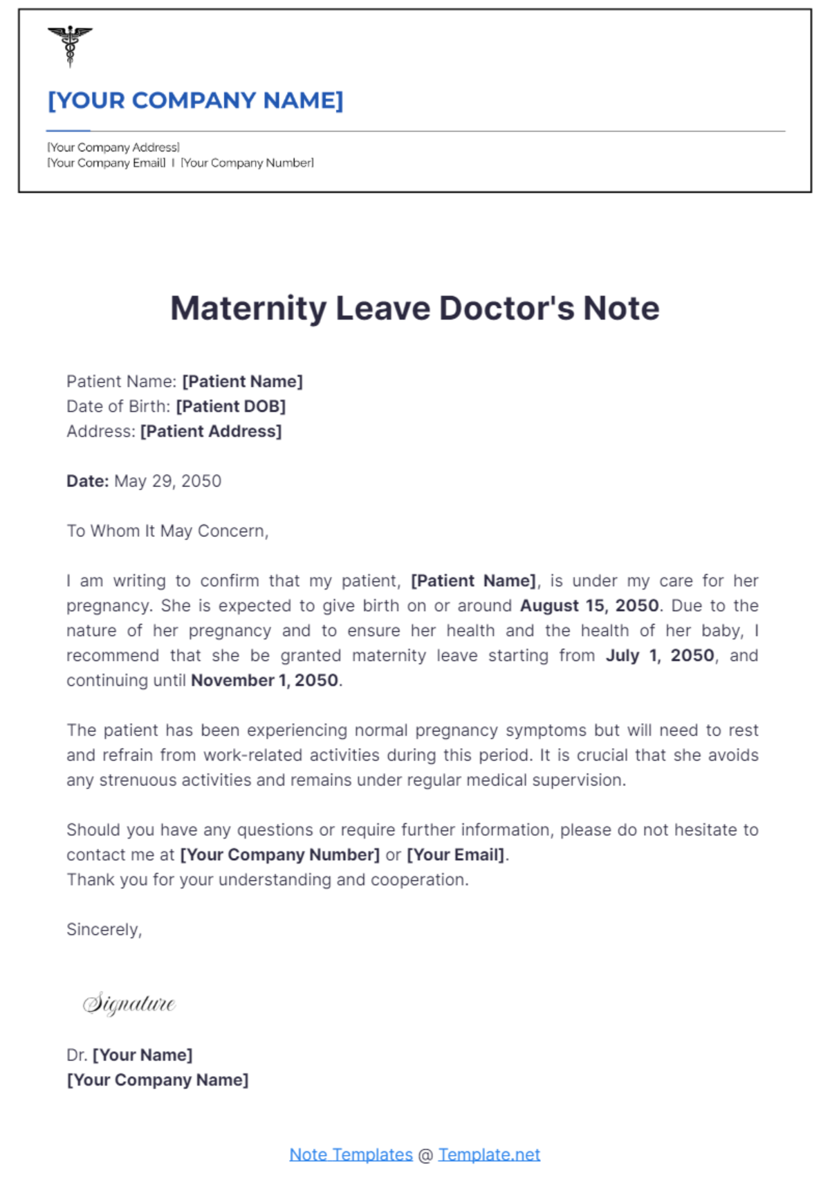 Maternity Leave Doctor's Note Template - Edit Online & Download