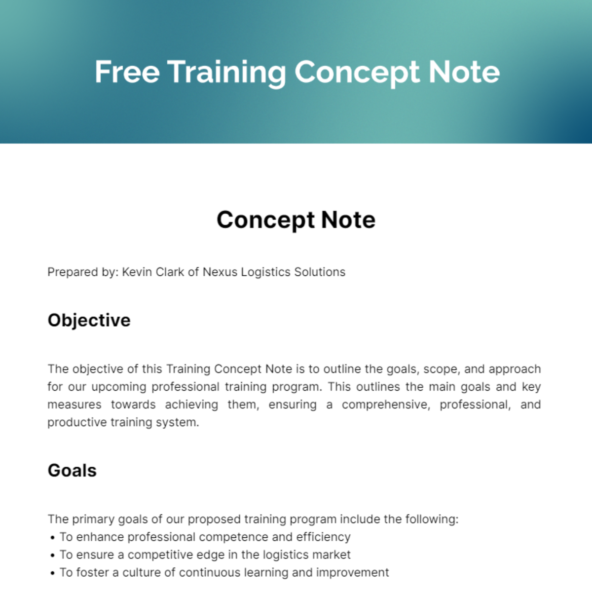 Free Training Concept Note Template